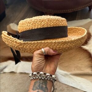 Helen Kaminski Natural Raffia Sun Hat new with tags black tie